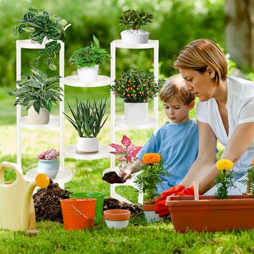 8 Tier Metal Plant Stand for Indoor Outdoor, Heavy Duty Flower Pot Stands for Multiple Plant, Anti-Rust Iron Plant Pot Shelf, Decoration Racks for Living Room Balcony Garden Patio (White) - color: 8 Tier White