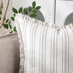 Set of 2 Striped Throw Pillow Covers 18x18 Inch, Boho Linen Blend Pillow Cases with Tassel Fringe, Black White Stripe Decorative Covers with Hidden Back Zipper for Couch Farmhouse Home Decor