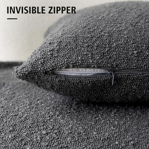 Foindtower Set of 2, Decorative Textured Boucle Throw Pillow Covers Accent Solid Pillow Cases Neutral Soft Cozy Couch Cushion Case for Chair Sofa Bedroom Living Room Home Decor 16 x 16 Inch Dark Grey - color: Charcoal, size: 16" x 16" (Pack of 2)