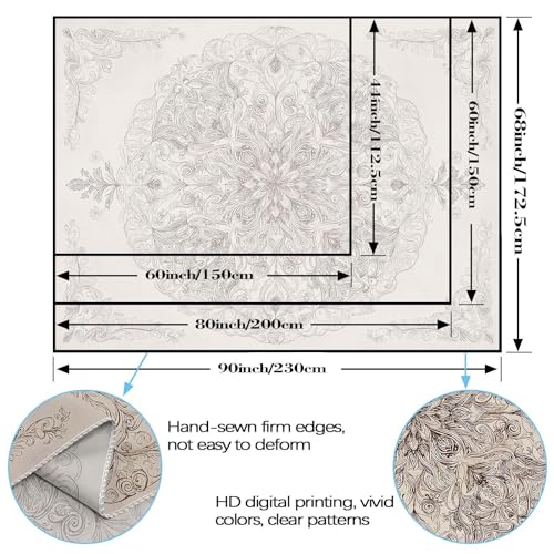 Wegklazax Vintage Floral Mandala Tapestry, Intricate Botanical Wall Art for Room Decor, Elegant Sketch Aesthetic Home Decor 90" L x 70" W - color: Ivory, size: 90"L x 70"W