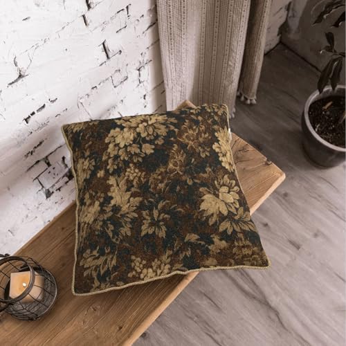 Vintage Dark Brown Flowers Velvet Pillow Covers 18x18 Inch Boho Retro Abstract Floral Throw Pillows for Couch Cushion Covers Pillowcase Bohemian Farmhouse Pillow Cases for Sofa Bed Bedroom - color: Brown Tan Floral, size: 18" x 18" (Pack of 1)