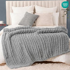 Battilo Cozy Light Grey Throw Blanket 50" x 60" | Hand Knitted Chunky Knit Throw Blanket, Soft Jumbo Chenille for Couch Sofa Bed - color: Light Grey