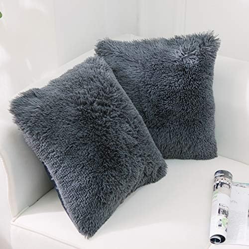 NordECO HOME Luxury Soft Faux Fur Fleece Cushion Cover Pillowcase Decorative Throw Pillows Covers, No Pillow Insert - color: F-dark Grey, size: 24" x 24" (Pack of 2)