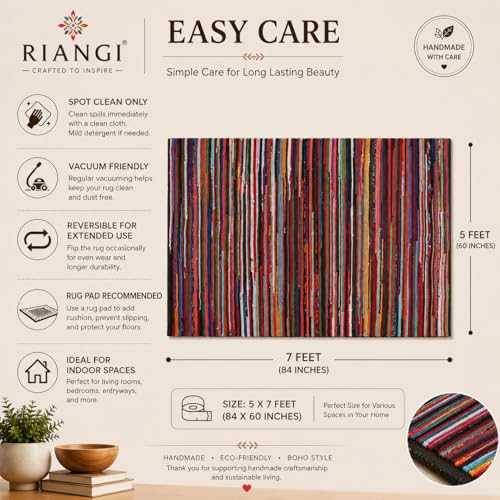 Chindi Rug 5x7, Boho Living Room Woven Braided Multicolor 5 x7 Area Rug, Bohemian Colorful Recycled Cotton Rag Rugs for Farmhouse, Bedroom, Dining Room, Classroom, Hallway - size: 5' x 7' (Rectangular)