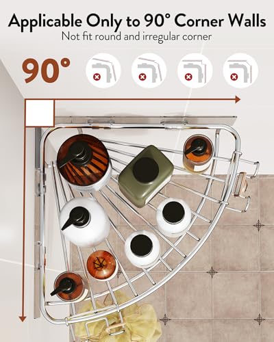 Orimade Corner Shower Caddy Stainless Steel with Hooks Wall Mounted Bathroom Shelf Storage Organizer Adhesive No Drilling 2 Pack, Silver Only for 90-Degree Corner - color: Silver