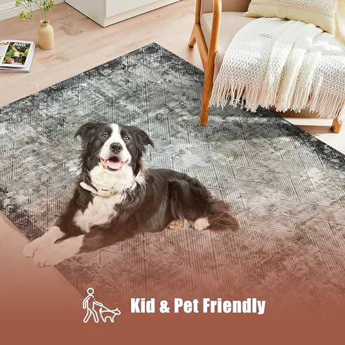YARNSCAPE 3' x 5 ' Washable Area Rug - Low Pile Soft Vintage Indoor Rug for Living, Dining or Bedroom - Lightweight Carpet with Non-Slip Backing - Foldable for Easy Placement, Blackish - color: Texture-blackish, size: 3' x 5' (Rectangular)
