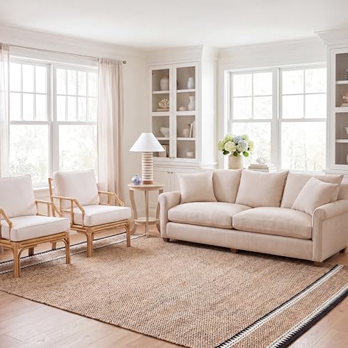 SAFAVIEH Area Rug 8x10 - Natural Fiber Collection - Large - Natural & Black, Handmade Jute, Boho Farmhouse Style, Ideal for Living Room, Bedroom, Dining Space (NF874B) - color: Natural/Black, size: 8' x 10' (Rectangular)