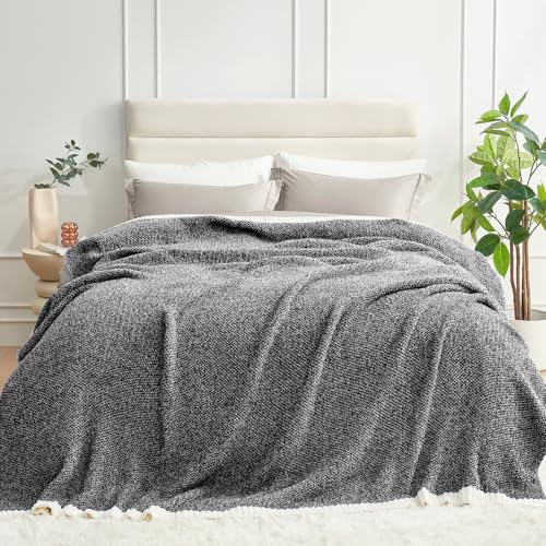 Snuggle Sac Super Soft & Reversible Heather Black Throw - Oversized Cozy Knit Blanket for Bed, Sofa, Living Room, Twin Size (60x80 Inches) - color: Heather Black, size: Twin (60"x80")