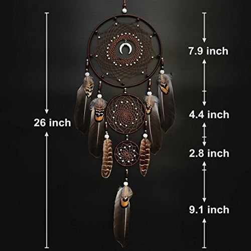 Urdeoms Large Dream Catchers for Bedroom Adult Brown Boho Dream Catcher Wall Decor with Turquoise Hanging Ornament Teen Dorm Room Decor Festival Gift