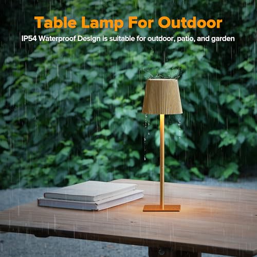 LUTEC 4 Pack Cordless Table Lamp,6000mAh Rechargeable Battery Operated Desk Lamp,Two Adjustable Heights,Waterproof, Touch Control & 3 Color Stepless Dimming for Restaurant/Bedroom/Bars/Outdoor (Gold) - color: Gold