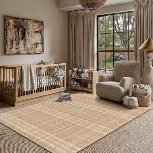 3x5 Brown Area Rug for Entryway Machine Washable Low Pile Checkered Mat Modern Accent Soft Non Slip Small Carpet for Entrance Bathroom Bedroom Indoor - color: Brown, size: 3' x 5' (Rectangular)