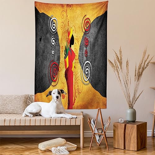 Ambesonne African Tapestry, Traditional Woman Surrounded by The Swirling Motifs of Savannah Female Carrying a Package Artwork, Wall Hanging for Bedroom Living Room Dorm Decor, 40" X 60", White Brown - color: White Brown, size: 60"L x 40"W