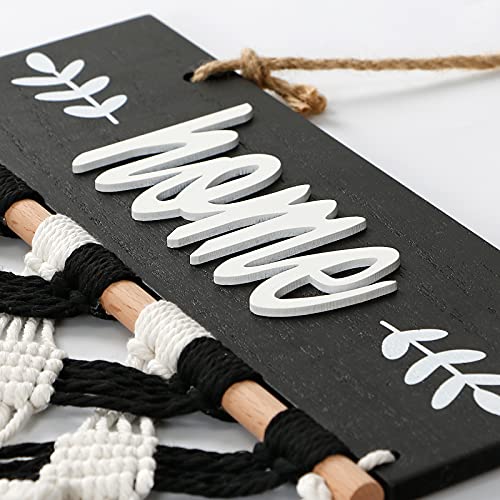 LOMOHOO Welcome Sign Macrame Wall Hanging Woven Tapestry Home Sign Front Porch Door Decor Rustic Yard Sign Art Home Decoration Housewarming Gift (Black) - color: Black