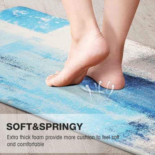 MAYHMYO Anti Fatigue Kitchen Mat - Set of 2 - Teal and Marble Design Comfort Mats - Cushioned, Non Slip Floor Mat - color: Turquoise, size: 29"L X 17.3"W X 0.4"Th + 47"L X 17.3"W X 0.4"Th