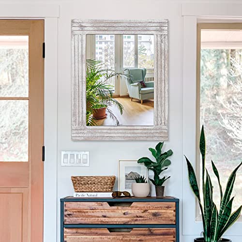 Wall Mirror Rustic Wooden Frame Rectangle Mirror Vintage Hanging Mirror for Bedroom Bathroom Living Room Farmhouse Wall Decor Large 26" x 18" - color: Rustic White, size: 26"L x 18"W