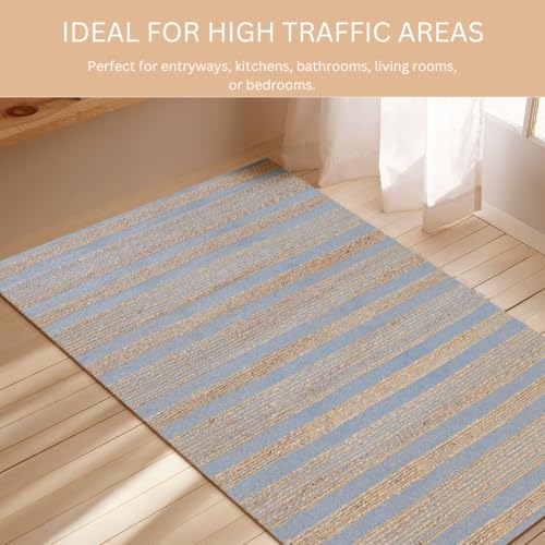 Area Rug Farmhouse 3x5 Feet - Hand Woven Jute Cotton Rug Bohemian Rustic Vintage - Non Slip Floor Rug for Bedroom Living Room Kitchen Dorm Entryway Hallway - Area Rug Natural Grey - color: Natural Grey, size: 3'x5'