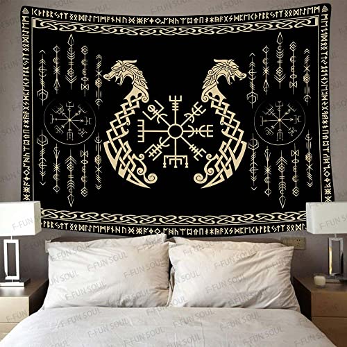 Nordic Vikings Tapestry, Large 40x30inches Soft Flannel, Vegvsir Symbol Twins Dragons Celtic Rune Scandinavian Aesthetic Mythology Tapestry Wall Hanging for Bedroom Living Room Decor GTZYFS1724 - color: Viking Dragons, size: 40"L x 30"W