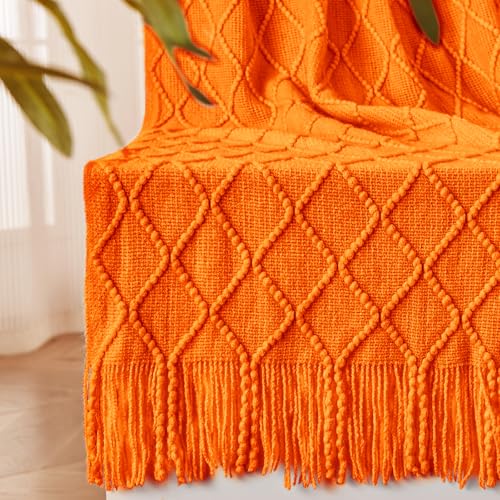 inhand Fall Throw Blanket Burnt Orange for Couch, Soft Living Room Home Decor Knitted Twin Size Blanket, Outdoor Lightweight Breathable Summer Blanket, Farmhouse Warm Woven Decorative, 60"x80" - color: Burnt Orange, size: 60"x80"