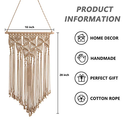 Macrame Wall Hanging Boho Hand Woven Macrame Tapestry Chic Bohemian Apartment Dorm Room Decoration, Brown, 16x28 Inches - color: Brown