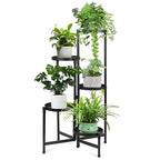 5 Tier Metal Plant Stand for Indoor Outdoor, Black | Foldable, Toolless Assembly, Flexibly Adjustable, Waterproof, Antislip