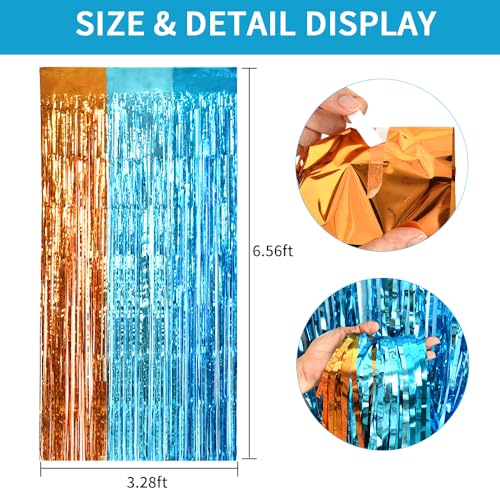 TONIFUL Orange Blue Door Streamers,Blue and Orange Photo Booth Backdrop Metallic Streamers Foil Fringe Curtain for Birthday,New Year,Graduation,Grad,Bachelorette Party Streamers Decoration - color: Orange Blue