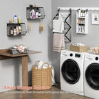 Goozii Black Kitchen Wall Hanging Storage Basket Set of 2, Rustic Stackable Kitchen Counter Fruit Organizer, Wire Baskets Container for Veggie, Garlic, Produce, Onion and Potato (Black Shelf) - color: Black + Black Wood
