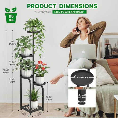 TOSKING 5 Tier Tall Plant Stand Indoor Outdoor,Anti-Tip Plant Stand indoor, Wide Base for Pots, Child and Pet Friendly,Heavy Duty Corner Shelf for Plants & Decor, Space Saving ,Tiered Metal Flower Pot Stand for Balcony, Garden, Living Room, Patio (Black,