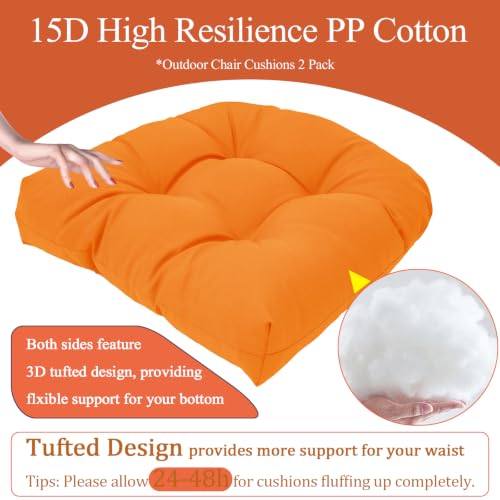 MTMR Water-Repellent Outdoor Chair Cushions Set of 2, 19”X19” Patio Chair Cushions with High Elasticity PP Cotton, Thick Tufted Outdoor Patio Furniture Cushions, Seat Cushions for Outdoor Furniture - color: Orange