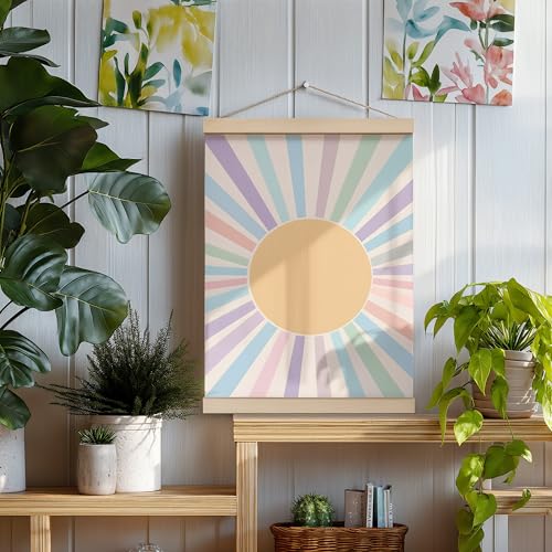 ZNGFON Boho Sun Poster Hanger Frame 12x16, Bohemian Sunshine Canvas Wall Art Posters with Wooden Frames, Abstract Minimalist Wall Hanging Room Door Decor Decorations for Bedroom Living Room A3 - color: Decor 02