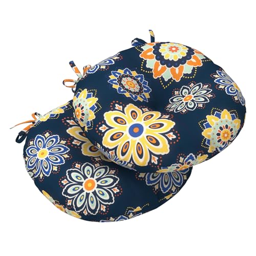 LVTXIII Outdoor Bistro Chair Cushions, 15"x15"x4" Round Patio Chair Cushions, All Weather Tufted Seat Cushions for Patio Furniture Use, Set of 2, Bloom Cobalt - color: Bloom Cobalt