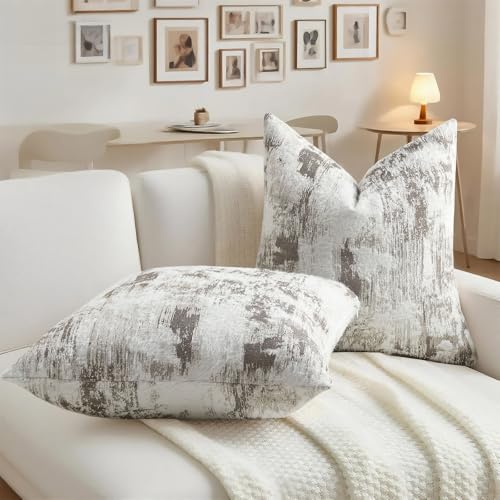 HAUSSY Pack of 2 Lumbar Throw Pillow Covers 24x24 Inch,Faux Cashmere Jacquard Decorative Patten furry Pillowcases Textured & Soft Cushion Covers for Couch Bed Room Home Decor,Coffee White(Covers Only) - color: Coffee White, size: 24" x 24" (Pack of 2)
