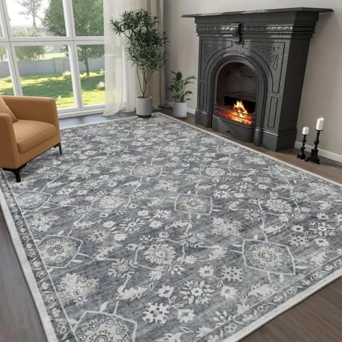 Boho Vintage Distressed Area Rug - Large Machine Washable Non-Slip Carpet, Low Pile Soft for Living Room Bedroom Office Dorm Nursery Dining, Indoor Home Decor(46x76cm（1.5x2.5ft）
