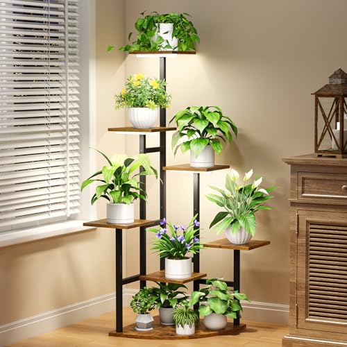 Corner Plant Stand Indoor with Grow Lights, 7 Tiered Plant Shelf Indoor, 43" Corner Plant Stands for Indoor Plants, Metal Plant Flower Display Shelves, Plant Organizer Rack for Living Room, Balcony, Home Decor - size: Square