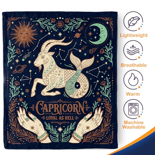 Aimego Capricorn Zodiac Celestial Astrology Flannel Blanket, Birthday Gift for Capricorn Women Men, Boho Constellation Soft Lightweight Throw for Couch Bed Sofa Home Decor, 50"x60" - color: A-capricorn Blanket