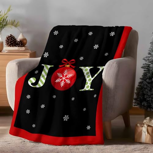 Christmas Throw Blankets, Joy Christmas Balls Soft Fleece Blanket Decorative for Home Sofa Couch Chair Living Bedroom Dorm,40x50 Inches, Snowflake Red Black Stripe - color: Christmas-joy, size: 40x50 Inch