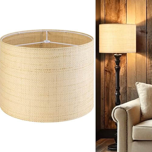 GO&SO Large Drum Lamp Shades Woven Lampshades Barrel Shape, 16" L x 12" H (E26 Spider),Farmhouse Lampshades For Floor Lamps & Table Lamps, Hand Crafted Replacement Lamp Shade, Easy Assembly Required - color: Hand-woven fabric, size: 16*16*12IN-1PC