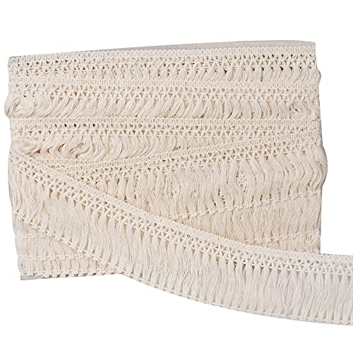 10 Yards X 6cm Wide Cotton Tassel Fringe Trim Lace Fibre Tassel Fringe Trim for Clothes Accessories DIY Sewing Craft Lamp Shade Decoration Wedding Dress - color: beige