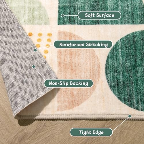 MUJOO Green Small Rug Washable,Boho Area Rugs for Entryway Bathroom Entry Entrance Bedroom Kitchen,Front Door Mat Throw Carpet Non Slip Indoor Soft Modern Abstract 2x3 Sage Green - color: Green and Yellow, size: 2' x 3' (Rectangular)