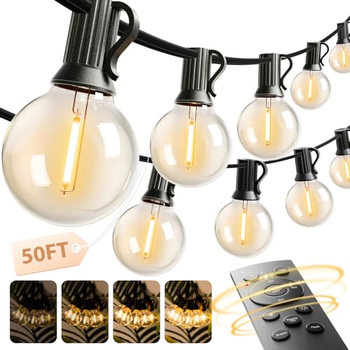 addlon Outdoor String Lights 50FT G40 with Remote, 27 LED Shatterproof Bulbs, Dimmable Patio Globe Lights Waterproof, Hanging Outside Lighting for Backyard, Garden, Deck, Balcony, Porch, Café, Decor - size: 50FT(25 Sockets)