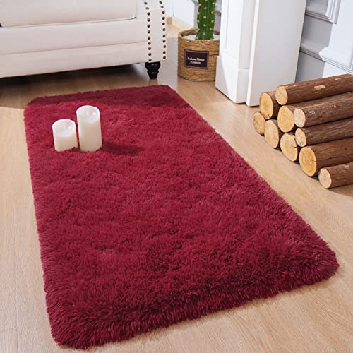 Chicrug Soft Runner Rug for Bedroom Living Room Plush Fluffy Rug 2x4 Feet, Shag Furry Runner Rug Carpet Non Shedding for Nursery Children Kids Girls Room Home Decorative, Wine Red - color: Wine Red, size: 2' x 4' (Runner)