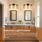 Frideko 3-Light Bathroom Vanity Light Fixtures, Modern Rattan Bathroom Lighting Fixtures Over Mirror, Boho Wall Sconces with Woven Lampshade, Black Wall Lamp for Farmhouse Living Room Bedroom