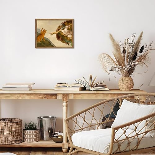 Framed Vintage Cat Canvas Wall Art, Funny Orange Cat Parody Classic Masterpiece Prints, Renaissance-Inspired Animal Artwork, Humorous Wall Decor for Living Room Bedroom Playroom – 12x16 inch - color: Funny Orange Cat, size: 16"L x 12"W