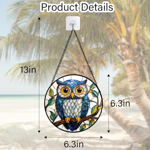 DASTOLL Stained Glass Window Hanging, Owl Gifts for Women Sun Catchers Diamond Glass Panel Hangings Birds Suncatcher Decor for Birthday for Women, Men, Wife, Aunt, and Mom 6.3 in - color: Blue, size: 6.3x6.3 IN