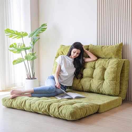 MAXYOYO Folding Sofa Bed, Tufted Bean Bag Bed with Pillows Floor Couch for Adults, Extra Thick and Long Floor Sofa, Single Couch for Bedroom Living Room, Green, 30x91 Inch - color: Green, size: Tufted Single