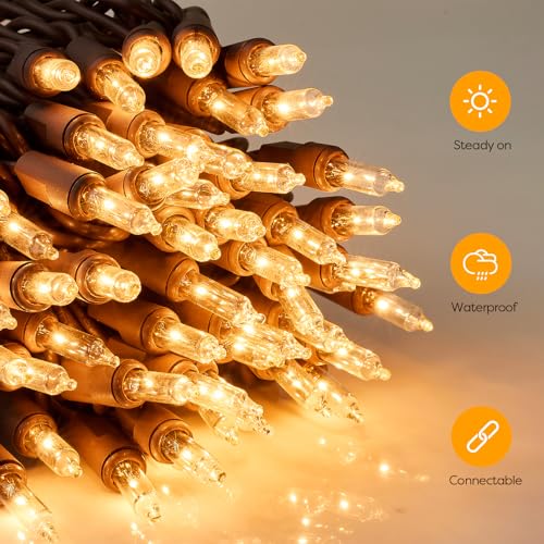 Christmas Lights,100 Count Warm White Lights with Brown Wire,21ft UL Certified Tree String Lights for Indoor Outdoor Christmas Decoration,Home Garden,Party Decorations - color: Warm White Brown Wire