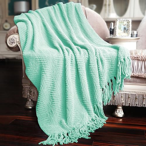 Home Soft Things Blue Throw Blanket Knitted Tweed Throw 50'' x 60'', Bay, Super Soft Cozy Warm Comfortable Breathable Throw for Living Room Chair Couch Bed Sofa Bedroom Home Décor - color: Bay, size: 50 in x 60 in