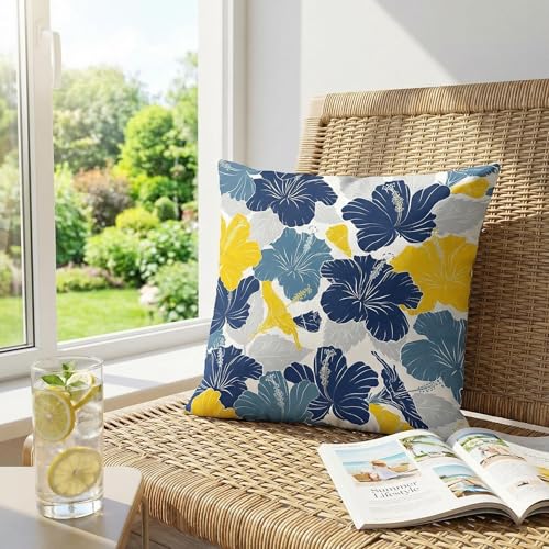 COMMINY Navy Blue Yellow Pillow Cover 20x20 Set of 6, Dasiy Dahlia Throw Pillow Covers, Blue Grey Pillow Case, Spring Summer Pillow Cushion Cover for Couch Sofa Home Decor - color: Navy Blue Orange, size: 20" x 20" (Pack of 6)