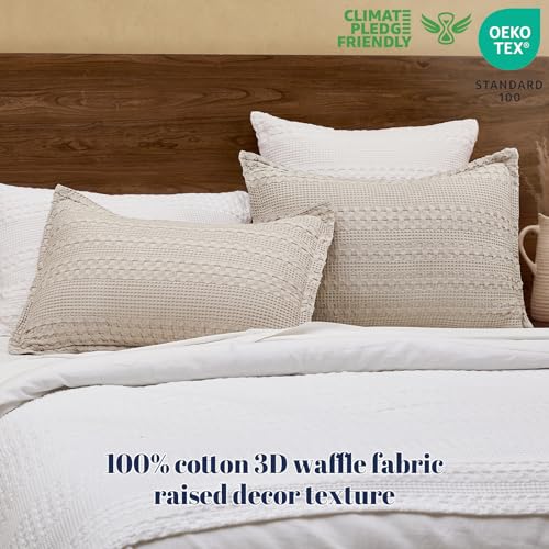 PHF 100% Cotton Ruffle Waffle Pillow Shams Standard Size, 2 Pack 20" x 26" Soft Skin-Friendly Pillowcases, No Filling, Aesthetic Home Decor, Breathable Waffle Weave Bed Pillow Covers, Oatmeal - color: Oatmeal-ruffle, size: 26" x 20" (Pack of 2)