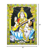 Goddess Saraswati batik sequins Cotton Wall Hanging yoga Painting : Size 43"x30" Inches - color: Saraswati