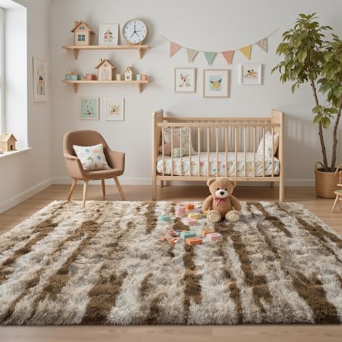 5x7 Ft Fuzzy Rugs for Bedroom,Khaki Neutral Area Rug Non-Slip,Carpet for Living Room Nursery Kids PlayRoom Indoor Modern Plush Carpets - color: B-khaki 24sm02, size: 5' X 7' (Rectangular)